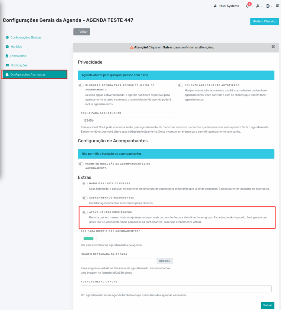 tela de atendimento